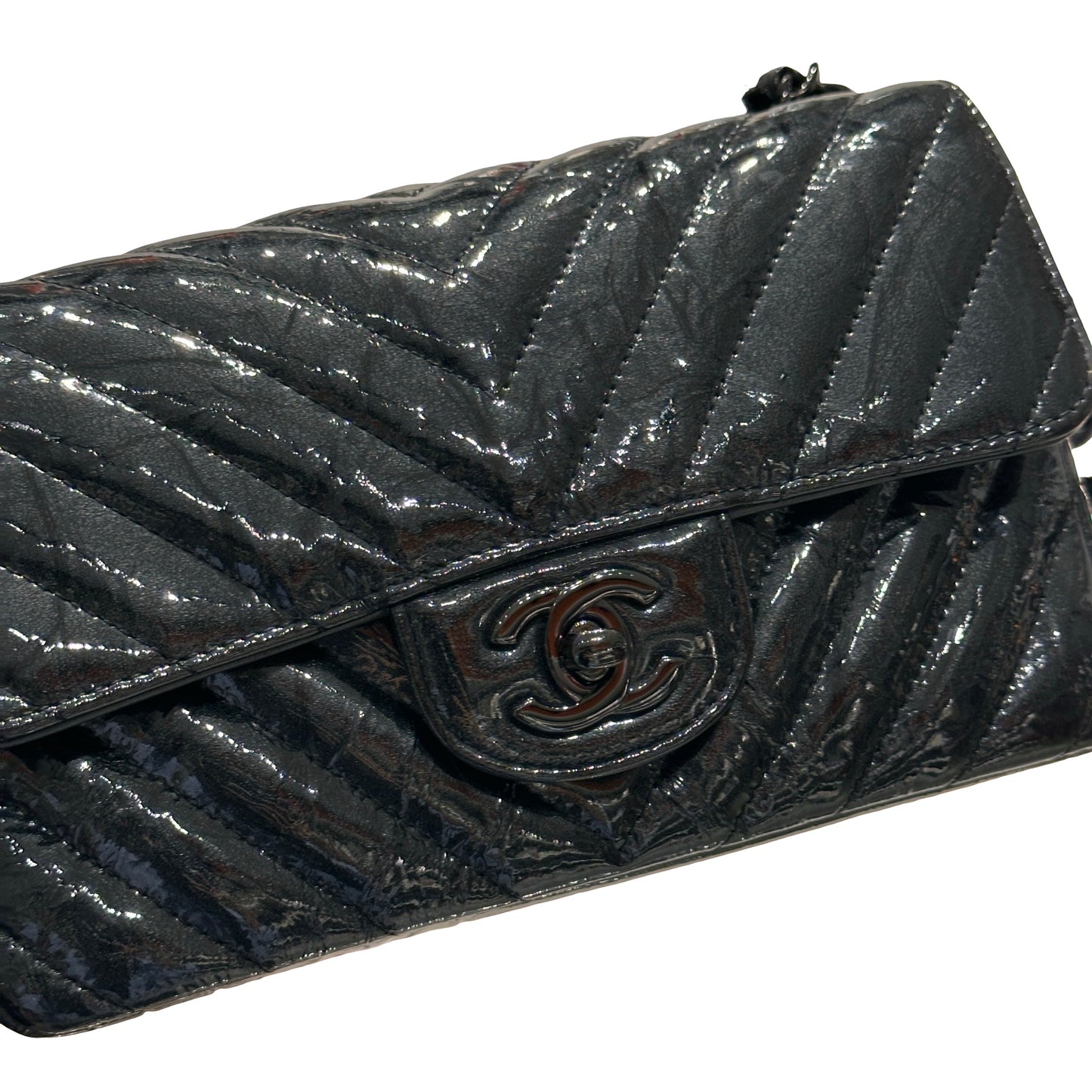 Used CHANEL Patent Leather MINI FLAP 20 CM Cross Body Bag Black