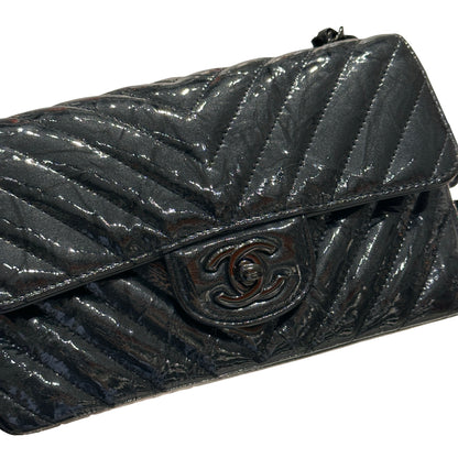 Used CHANEL Patent Leather MINI FLAP 20 CM Cross Body Bag Black