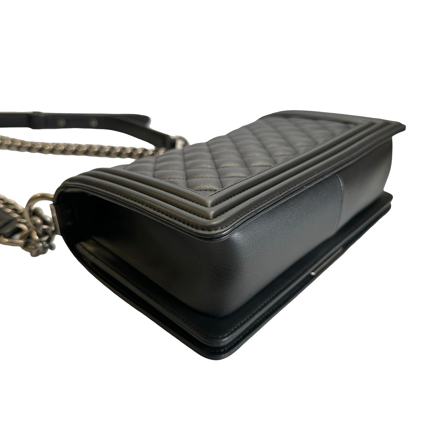 Used CHANEL Matelasse Lambskin Boy Chain shoulder bag Black Silver