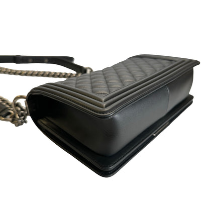 Used CHANEL Matelasse Lambskin Boy Chain shoulder bag Black Silver