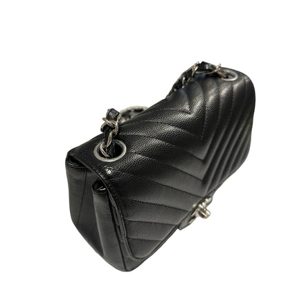 Used CHANEL Caviar Leather Mini Rectangular Flap Chain Shoulder Bag Black PHW