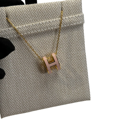 Used HERMES Enamel Pop H Necklace Pink Gold