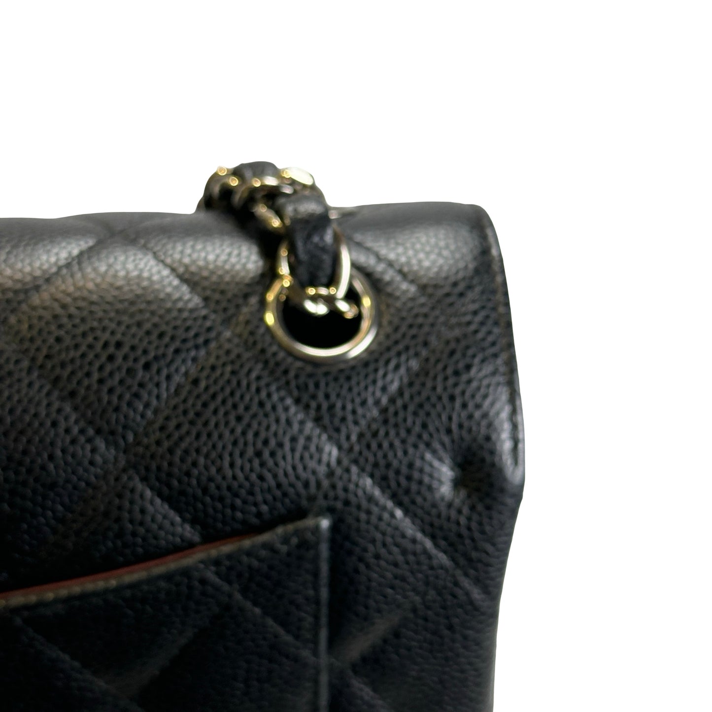 Used CHANEL Quilted Caviar Leather Classic Flap Chain Shoulder Bag Black Silver