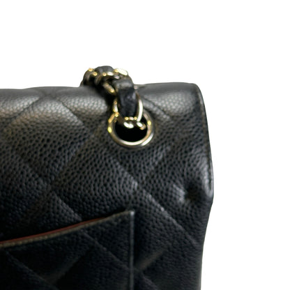 Used CHANEL Quilted Caviar Leather Classic Flap Chain Shoulder Bag Black Silver