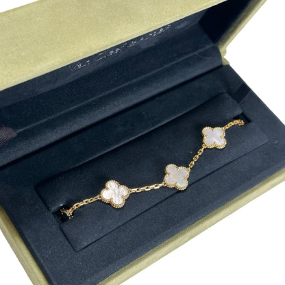 Used VAN CLEEF & ARPELS Mother of Pearl Yellow Gold Vintage Alhambra 5-motif bracelet BRACELET Gold White