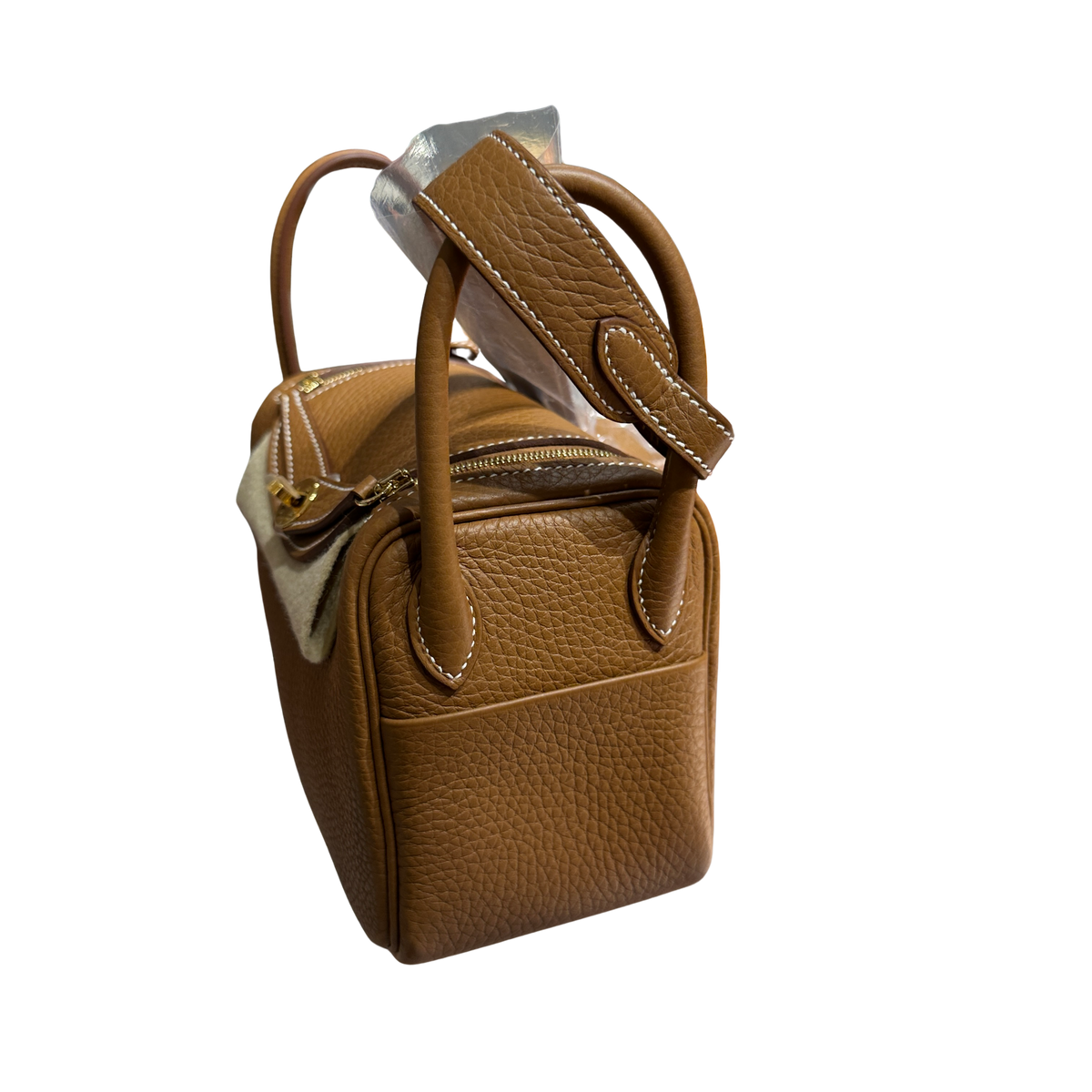 Brand New HERMES Taurillon Clemence Lindy Mini II Shoulder Bag Gold