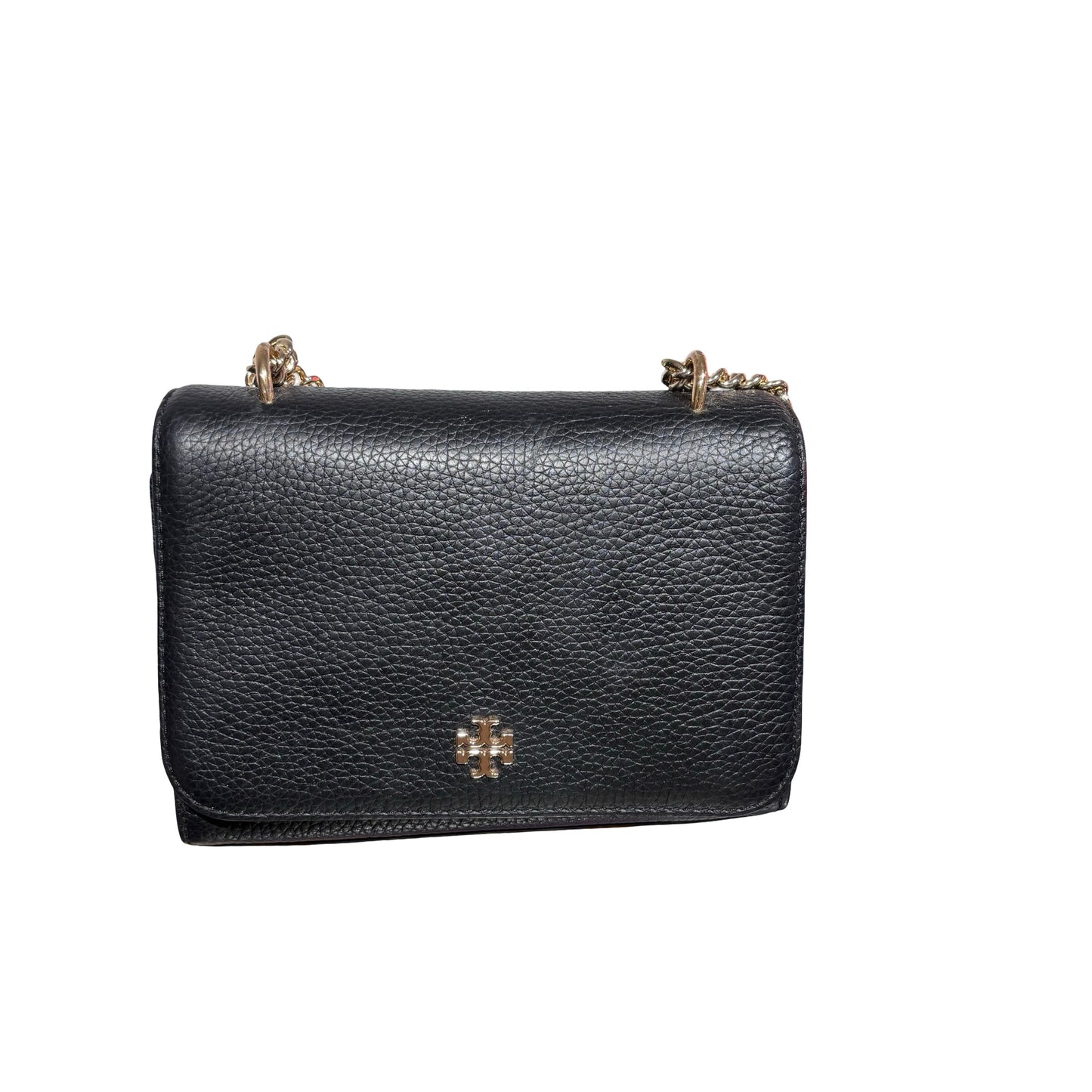 Used TORY BURCH Calfskin Leather Chain Shoulder Shoulder Bag Black GHW