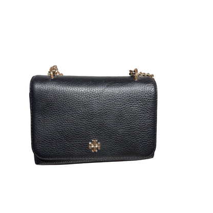 Used TORY BURCH Calfskin Leather Chain Shoulder Shoulder Bag Black GHW