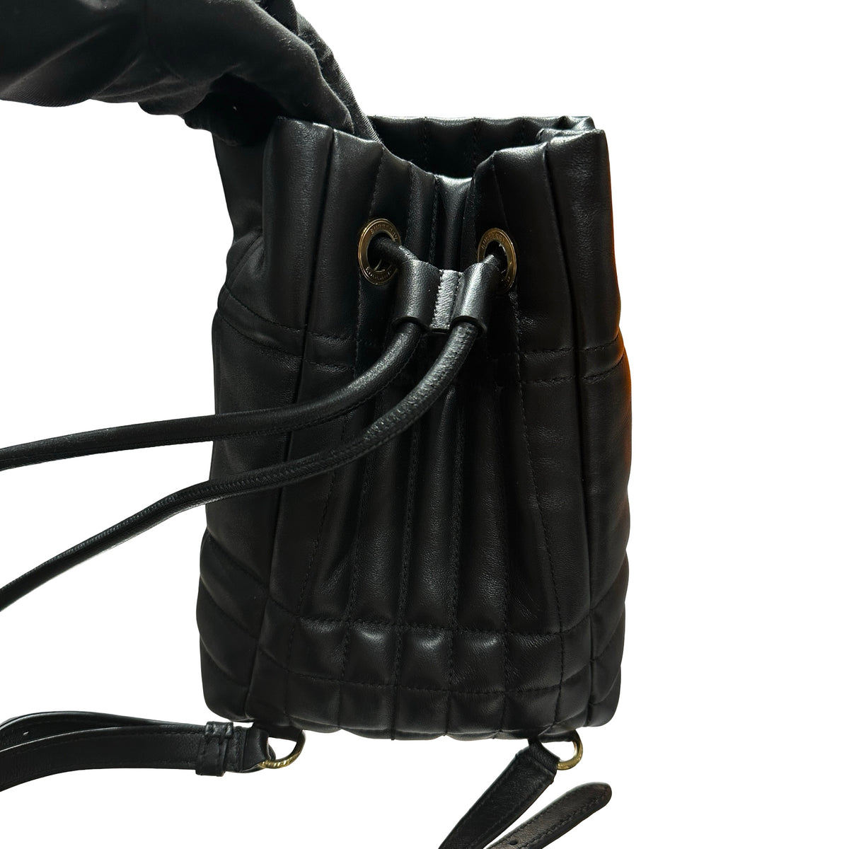 Used BURBERRY Quilted Leather Lola Bucket Bag Black Gold