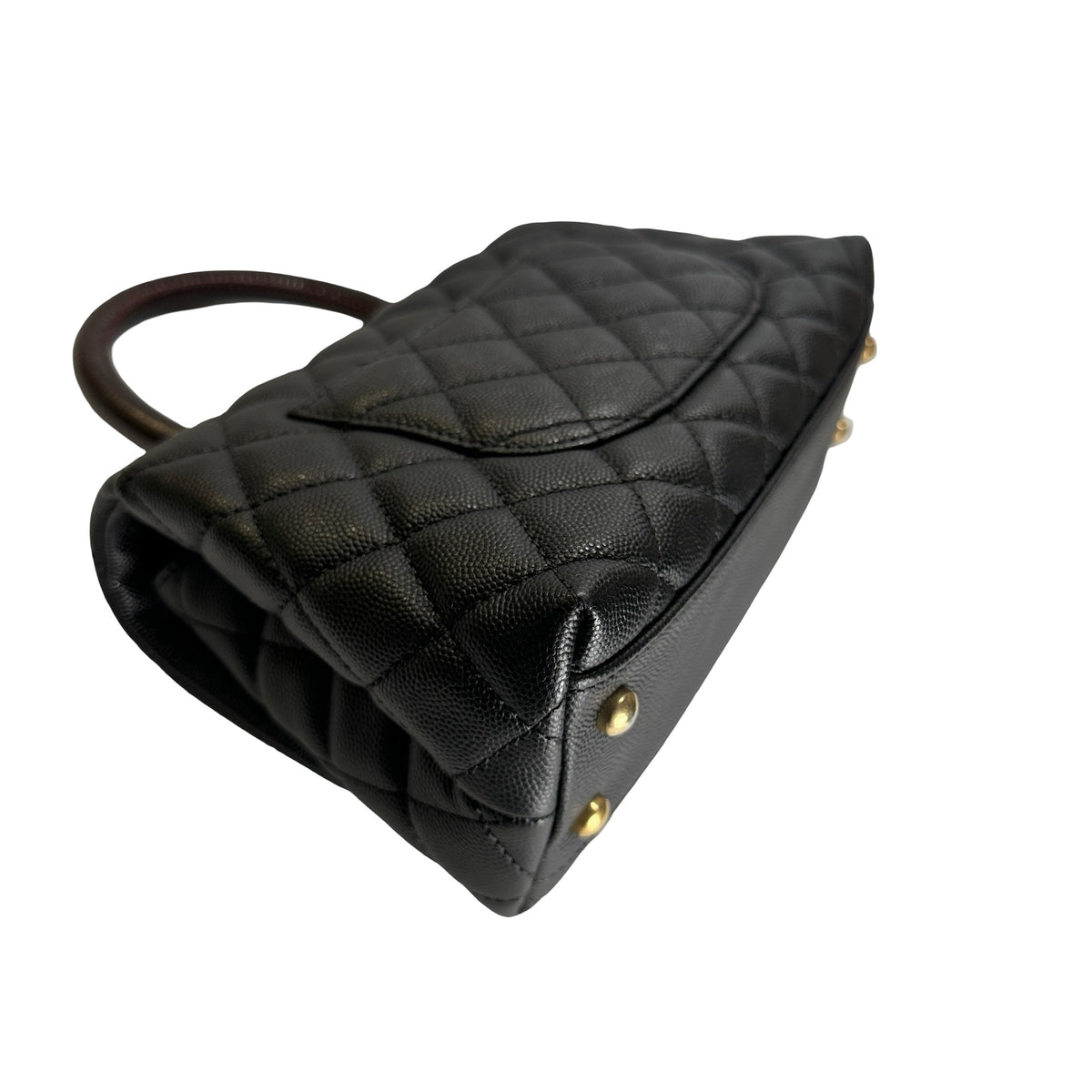 Used CHANEL Quilted Caviar Leather Coco Handle Handbag Black Gold