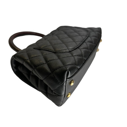 Used CHANEL Quilted Caviar Leather Coco Handle Handbag Black Gold