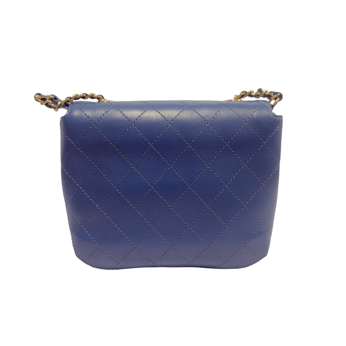 Used CHANEL Quilted Lambskin Quilted Crossbody Bag Chain Shoulder Bag Blue Gold Hardware