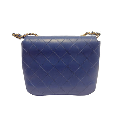 Used CHANEL Quilted Lambskin Quilted Crossbody Bag Chain Shoulder Bag Blue Gold Hardware