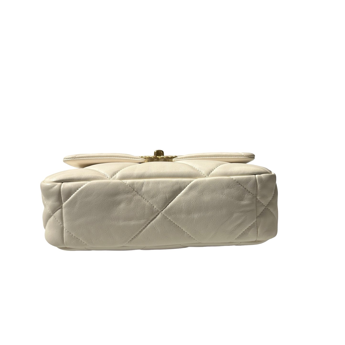 Used CHANEL Lambskin Leather 19 Small Shoulder Bag White GHW