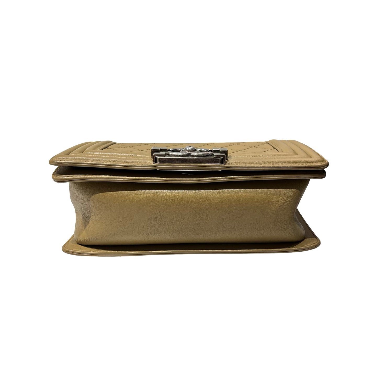 Used CHANEL Lambskin Leather Boy 20cm Shoulder Bag PHW Brown