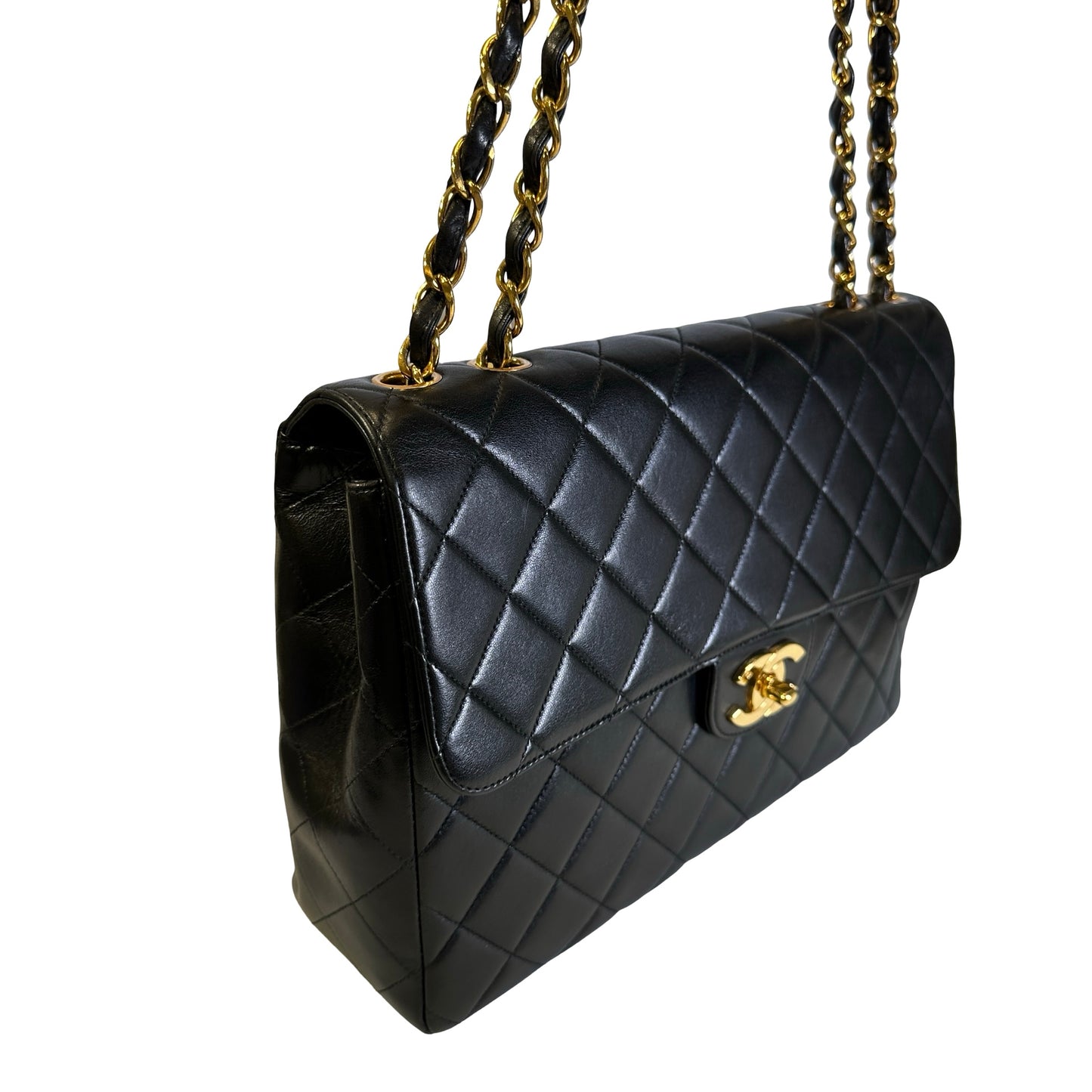 Used CHANEL Quilted Lambskin Vintage Classic Flap Chain Shoulder Bag Black Gold