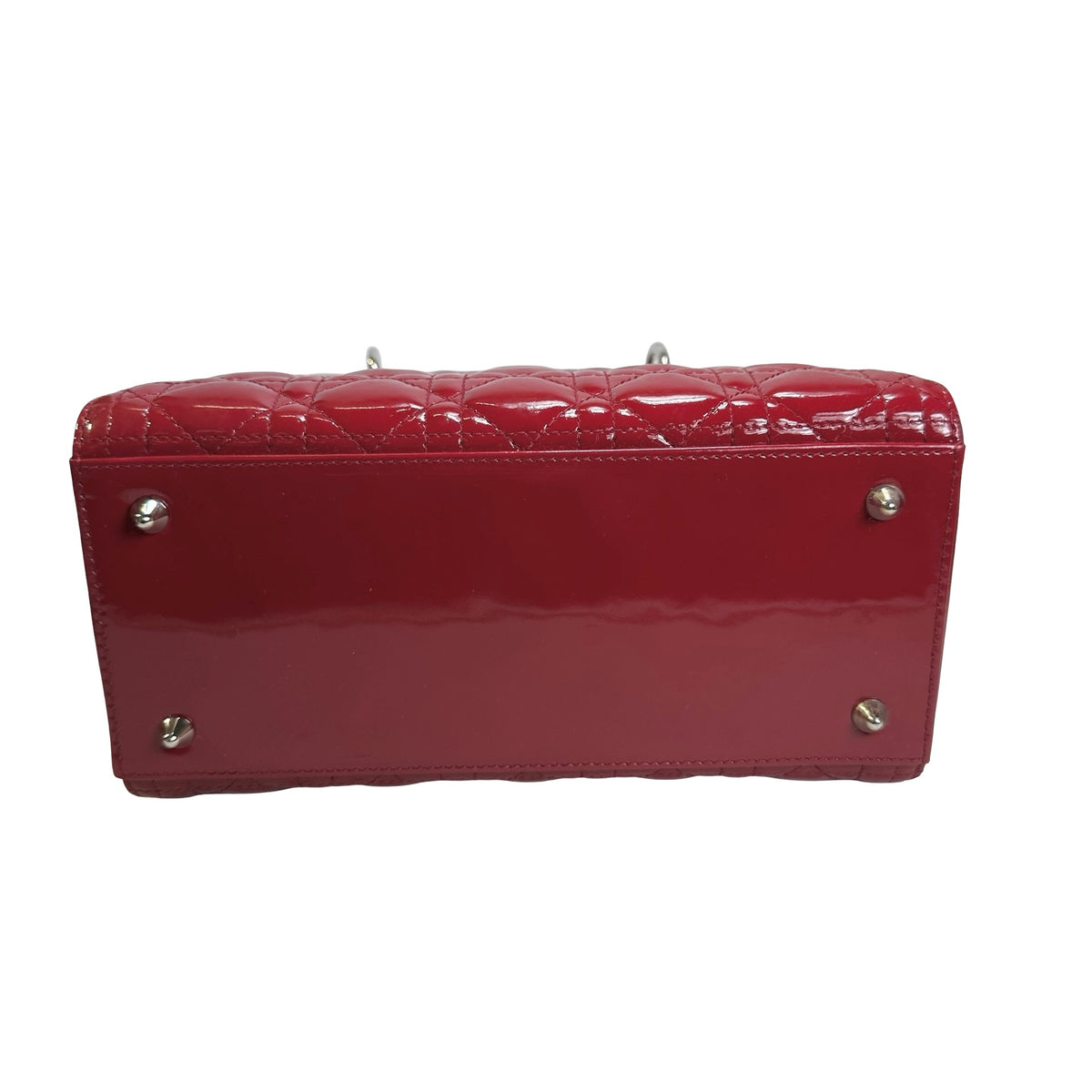 Used DIOR Cannage Patent Leather Lady Dior Handbag Red