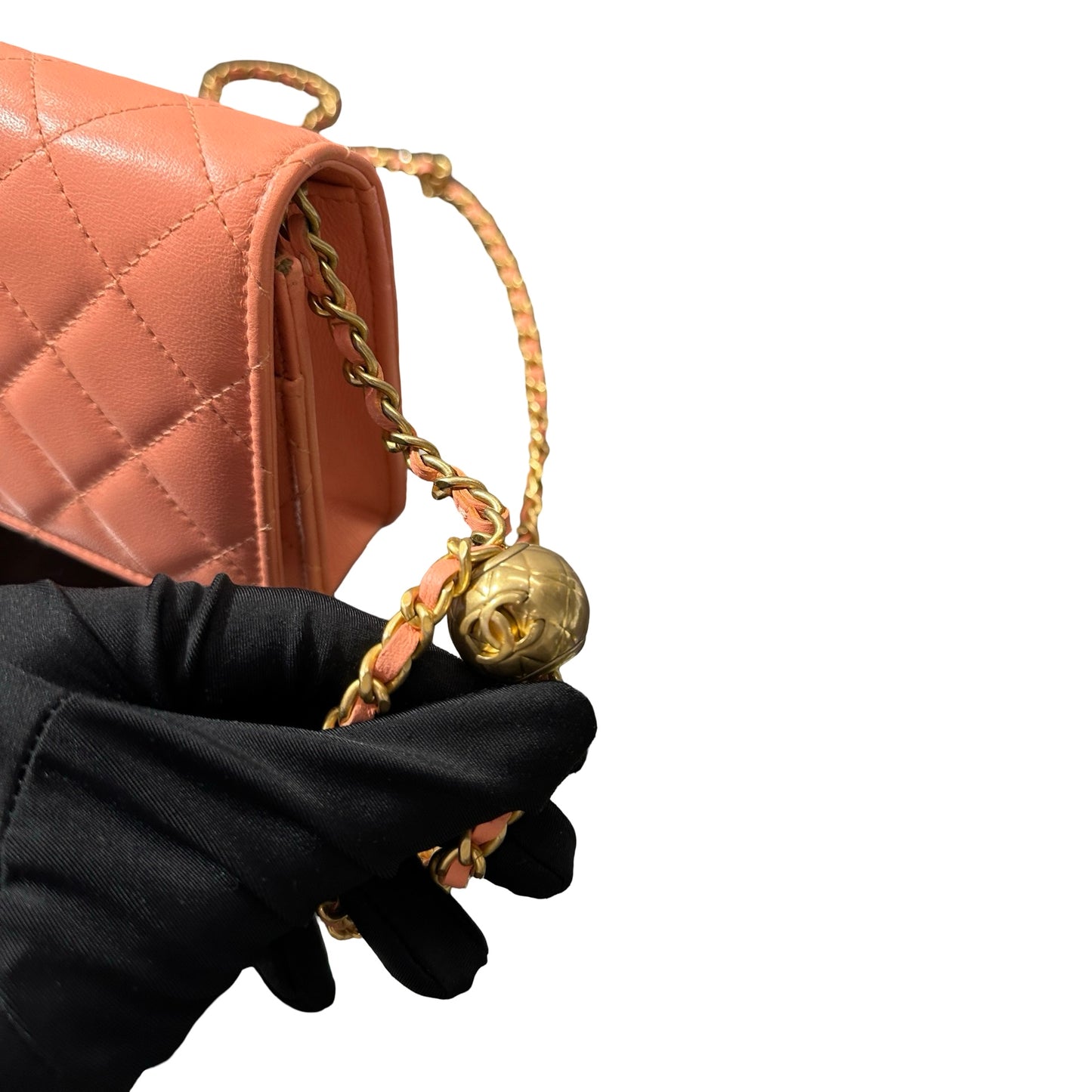 Used CHANEL WOC with Gold Ball Cross Body Bag Orange GHW