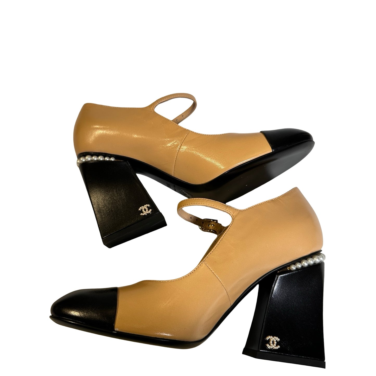 Used Chanel Shiny Lambskin Heels GHW Yellow