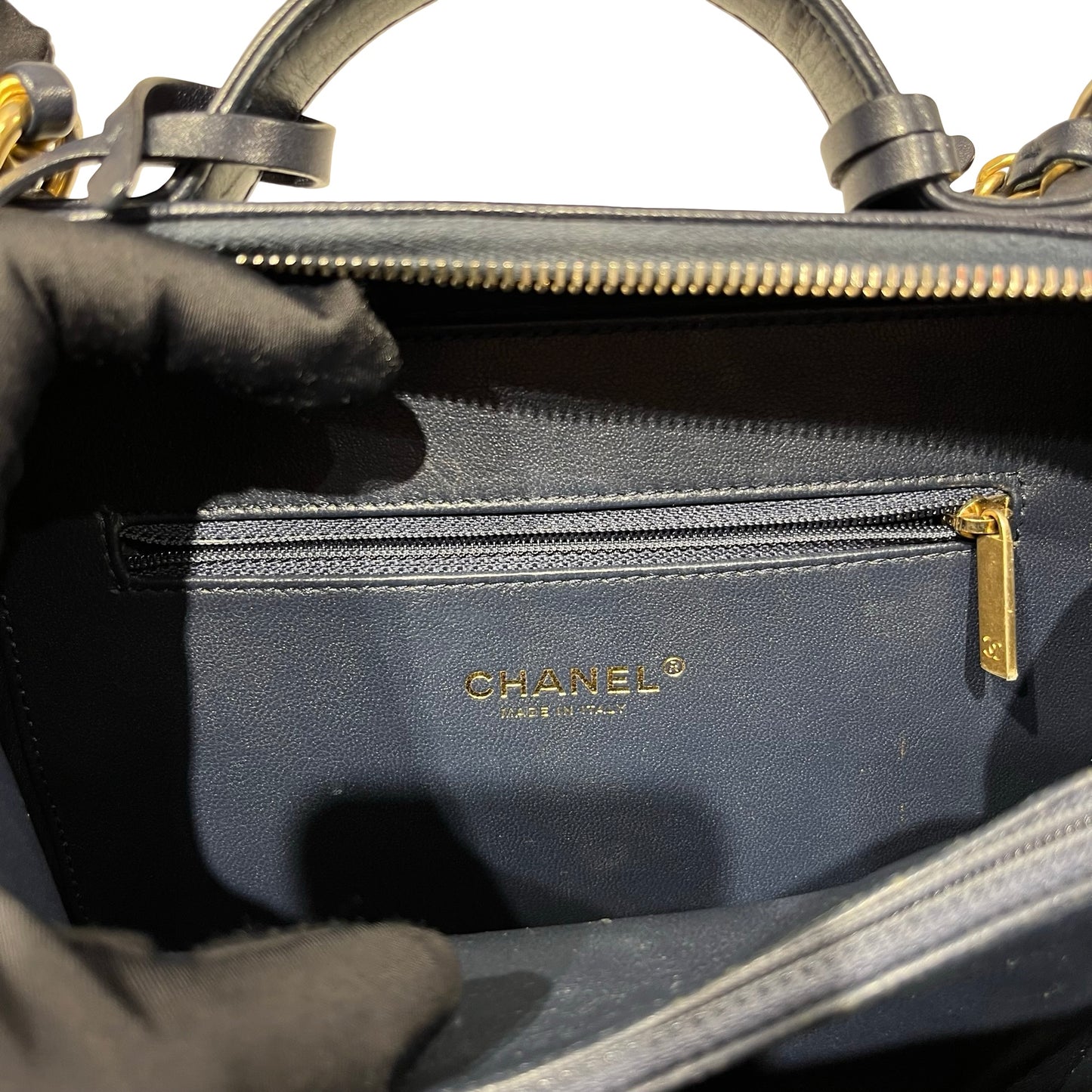 Used CHANEL Calfskin Leather Chanel Vanity Case Vanity Case Navy GHW