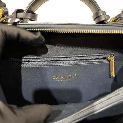 Used CHANEL Calfskin Leather Chanel Vanity Case Vanity Case Navy GHW