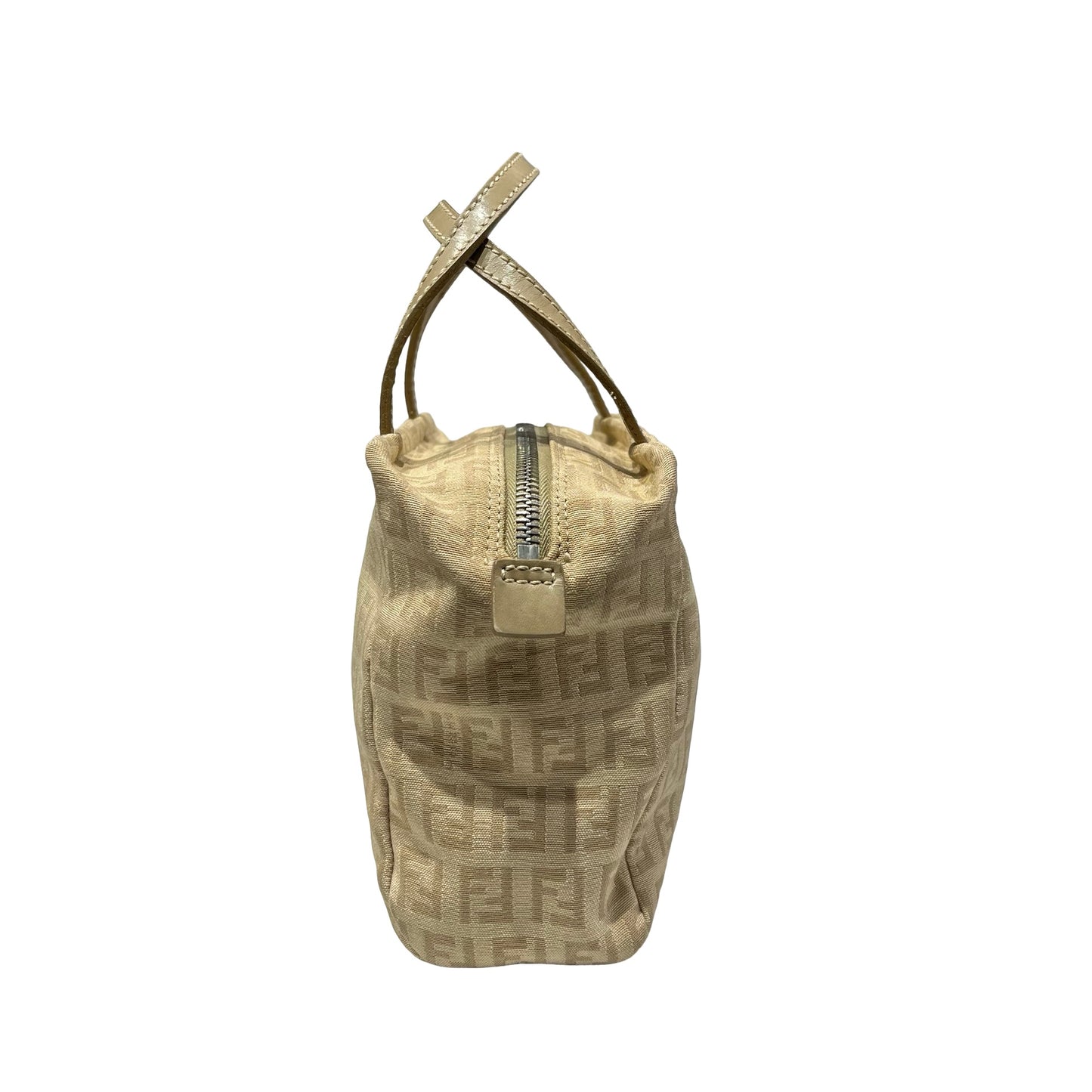 Used Fendi Canvas Handbag Beige PHW