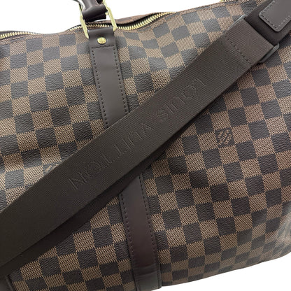 Used LOUIS VUITTON Damier Ebene Canvas KEEPALL Duffel Bag Brown GHW