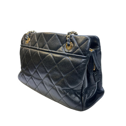 Used CHANEL Calfskin Leather Tote Bag Black GHW