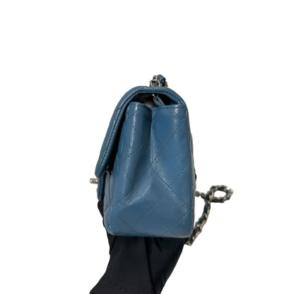 Used CHANEL Calfskin Leather Flap mini 17cm Cross Body Bag Blue PHW