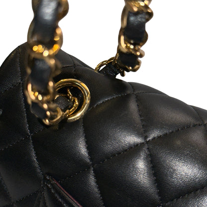 Used CHANEL Quilted Lambskin Classic Flap Chain Shoulder Bag Black Gold