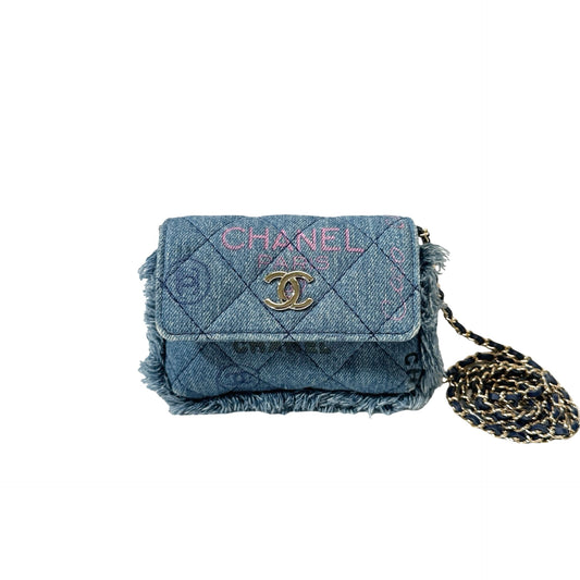 Used CHANEL Cross Body Bag Denim blue GHW