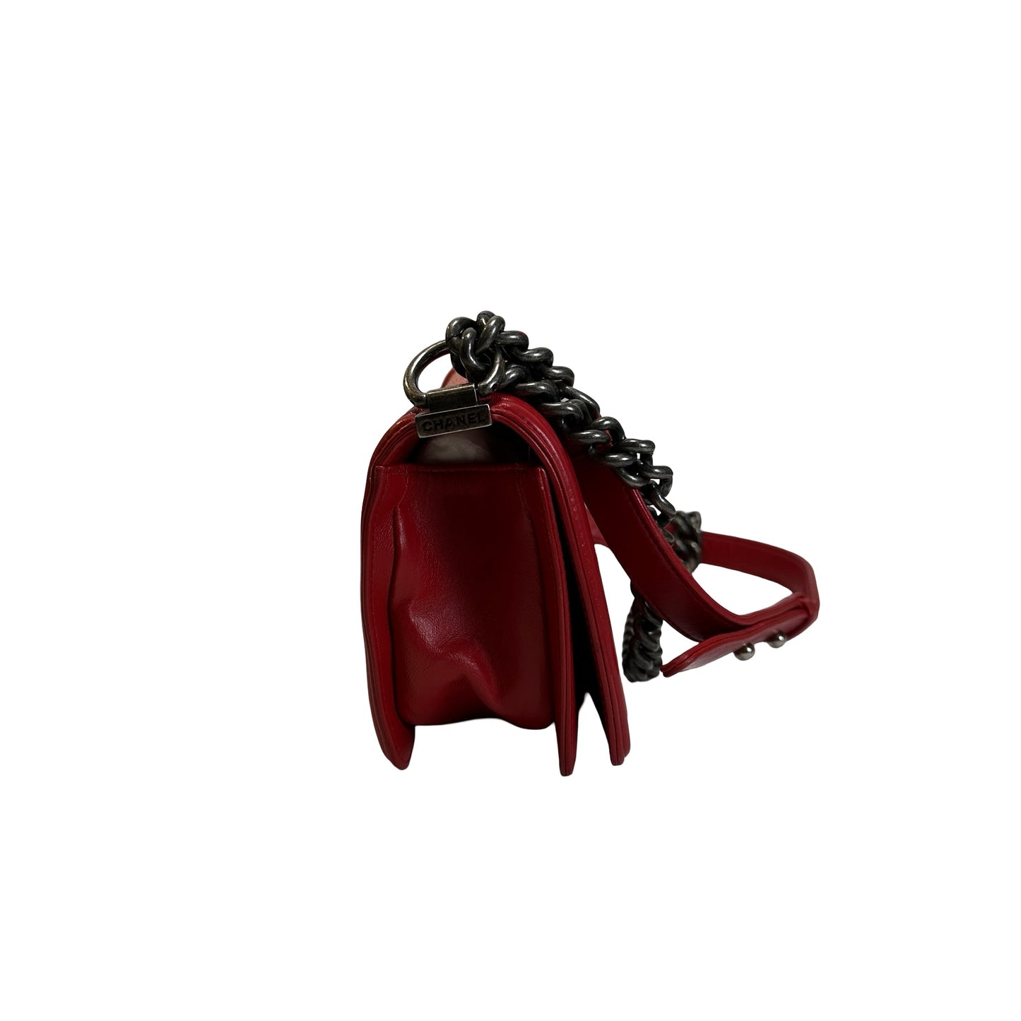 Used CHANEL Stingray Leather Boy Crossbody Bag Red