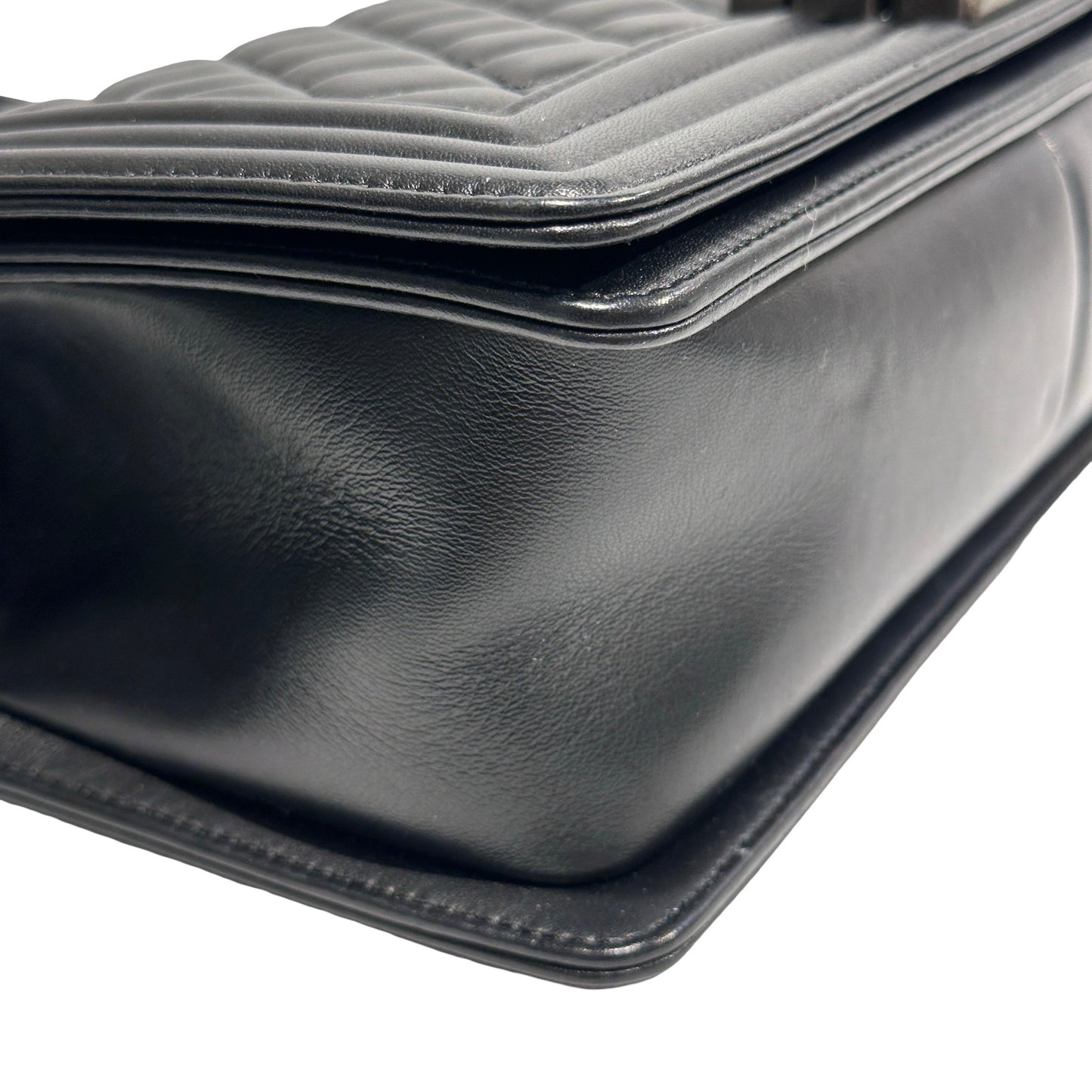 Used Chanel Lambskin Leather Boy 25 Shoulder Bag Black PHW
