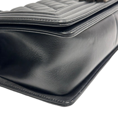 Used Chanel Lambskin Leather Boy 25 Shoulder Bag Black PHW