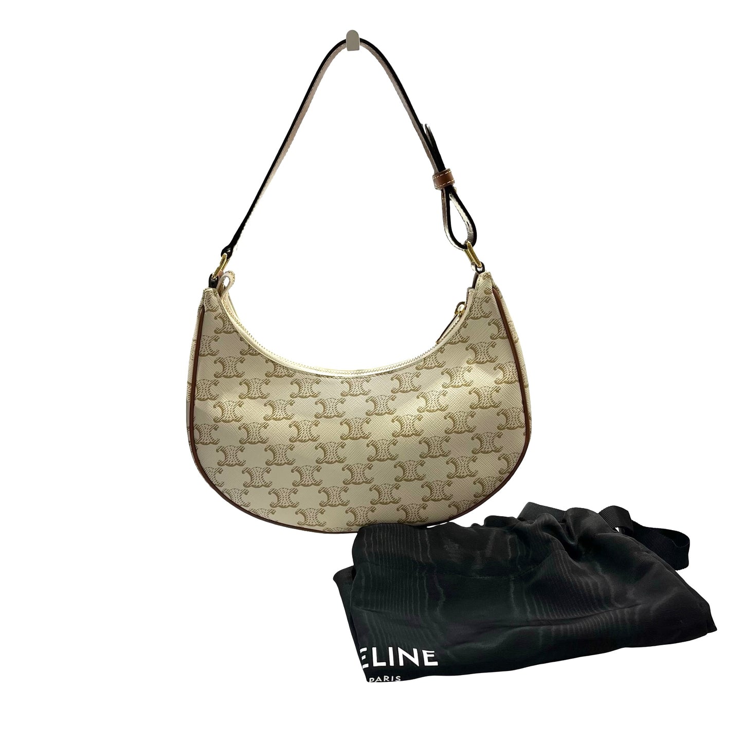 Used CÉLINE Ava Medium Shoulder Bag Brown White GHW