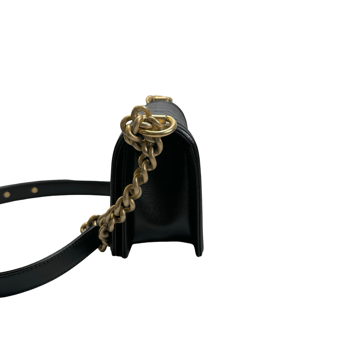 Used CHANEL Quilted Caviar Boy Bag Chain Shoulder Bag Black GHW
