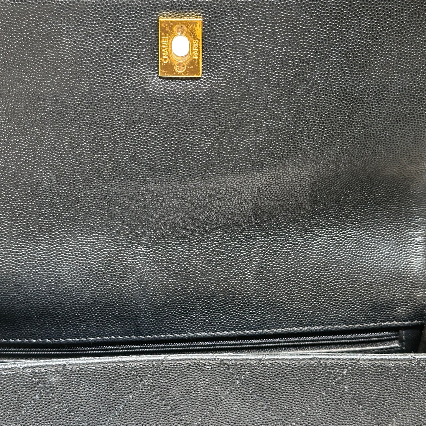 Used CHANEL Caviar Quilted Quilted Shoulder Bag Black Gold