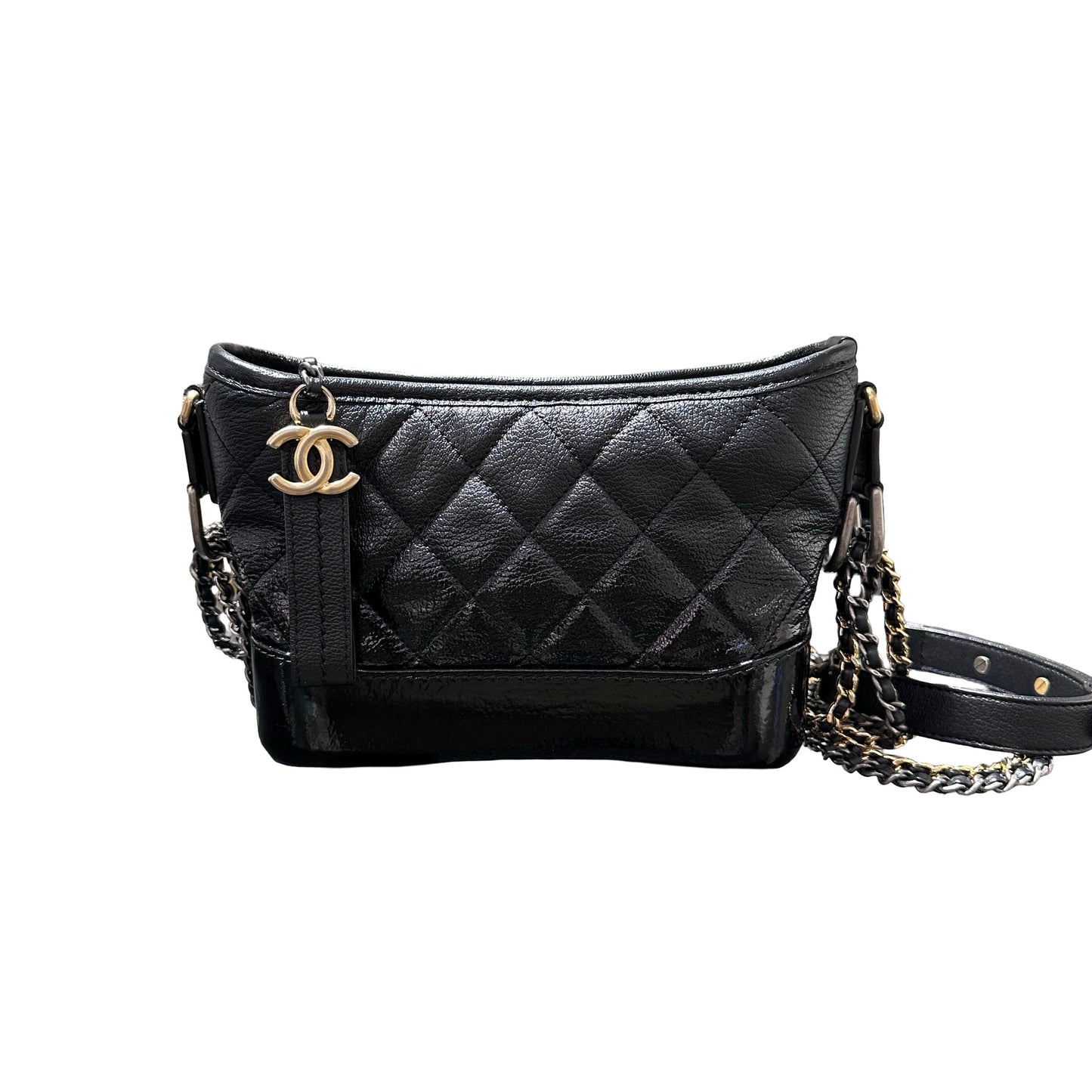 Used Chanel Calfskin Leather Gabrielle small Shoulder Bag GHW Black