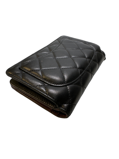 CHANEL Matelasse Lambskin Matelasse Long Wallet Black