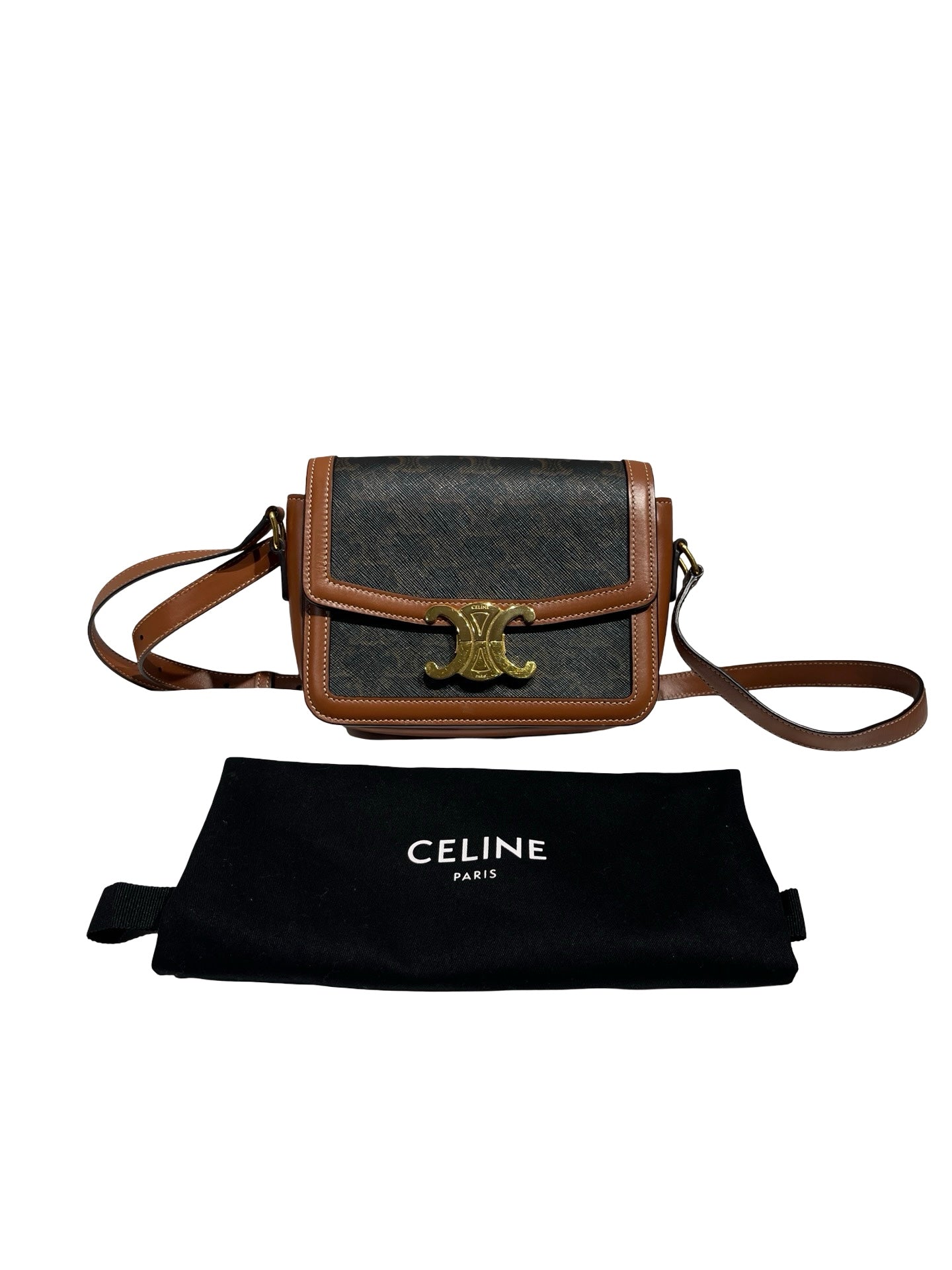 Used CÉLINE Teen Triomphe Bag Crossbody Bag Black Brown GHW