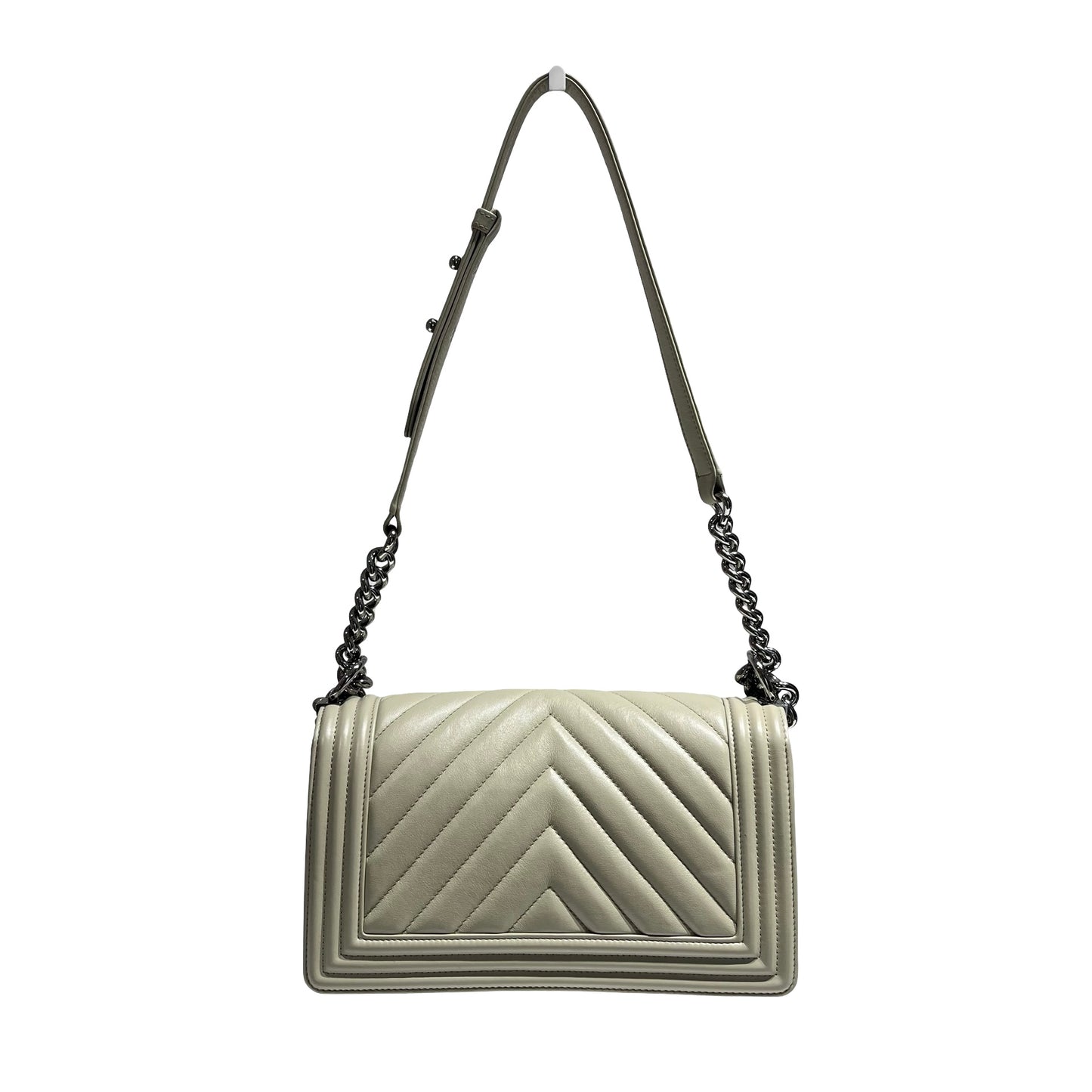 CHANEL BOY 25 GREY CALF SKIN [3000531]