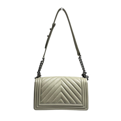 CHANEL BOY 25 GREY CALF SKIN [3000531]
