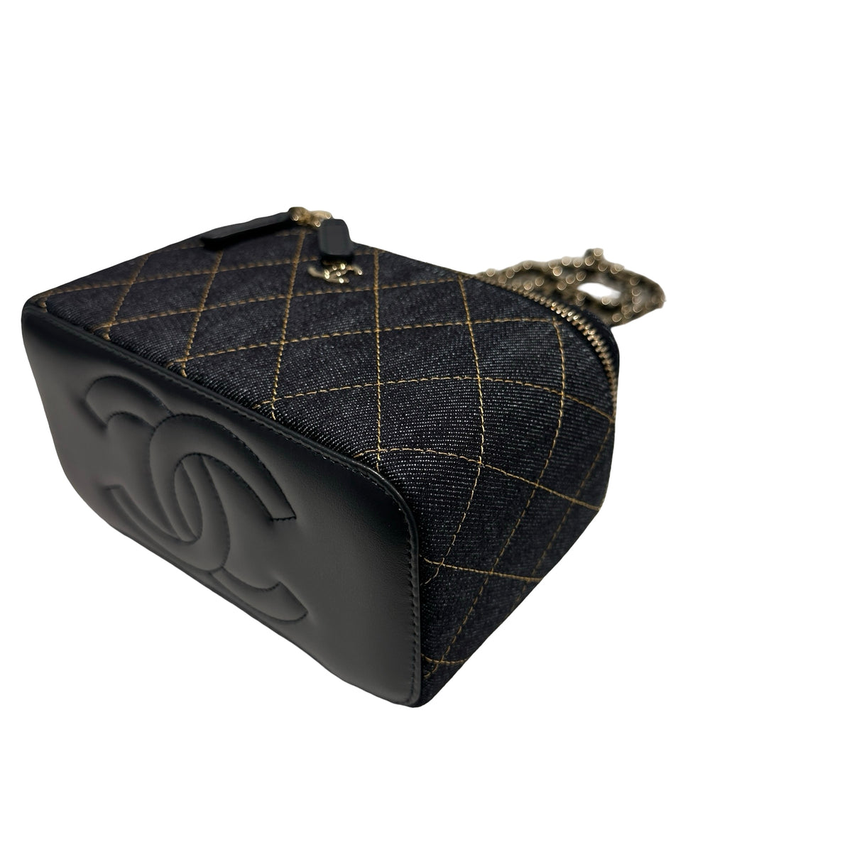 Used CHANEL Quilted Denim Vanity Case Vanity case Navy blue