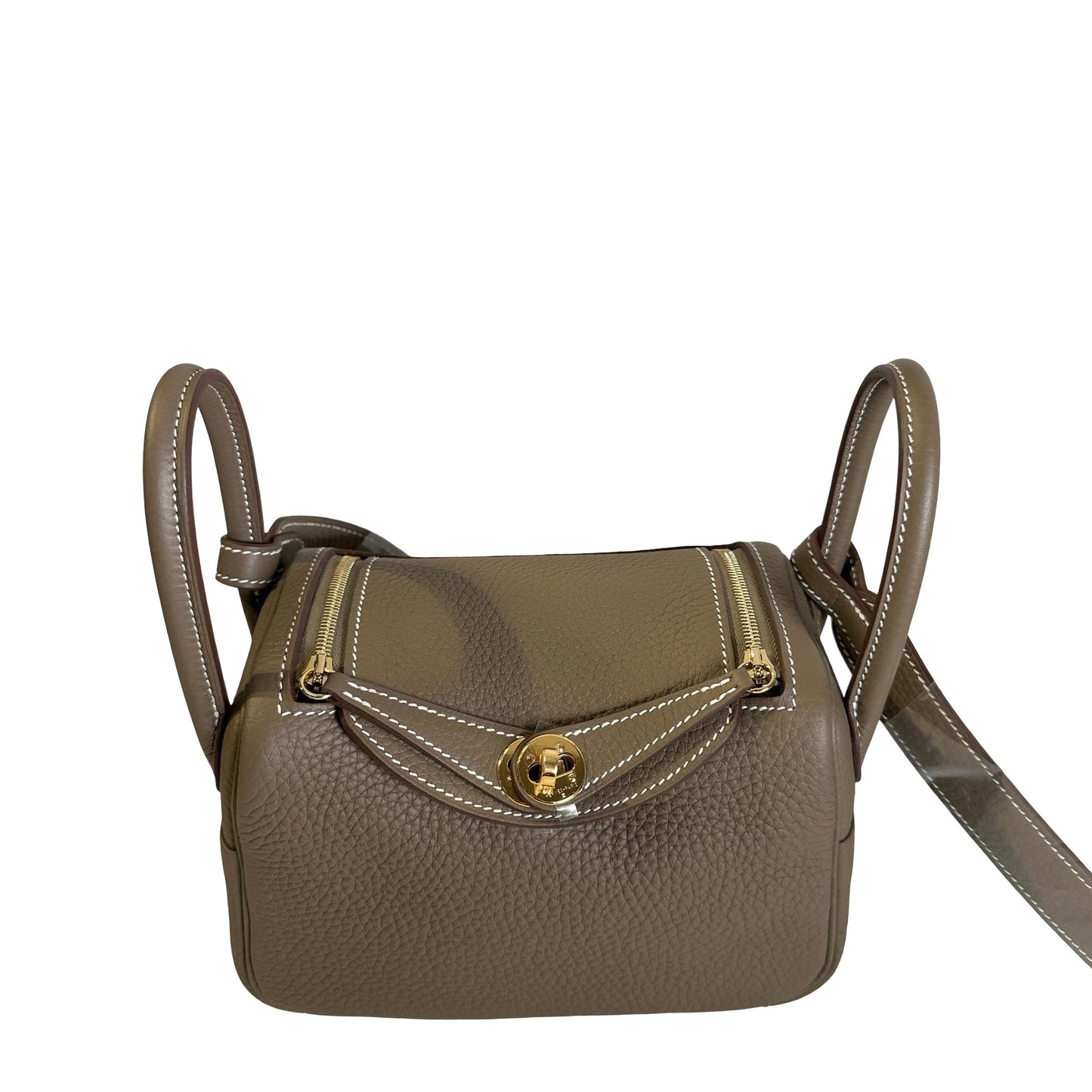 Brand New HERMES Clemence Leather Lindy Handbag Etoupe