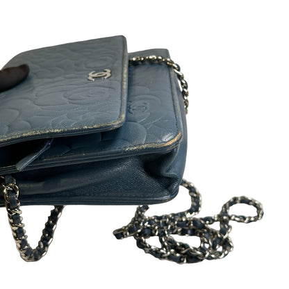 Used CHANEL Camellia Leather Wallet on chain Wallet on chain Navy