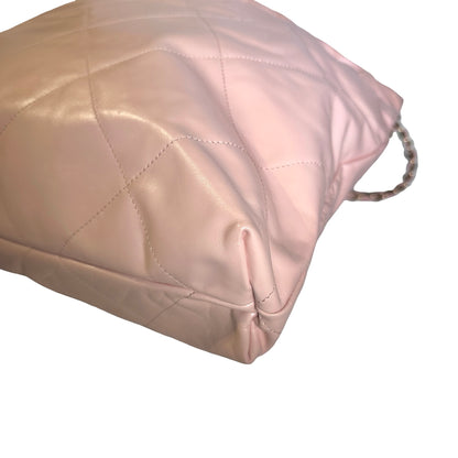Used CHANEL Calfskin Leather 22 Medium Shoulder Bag Pink GHW