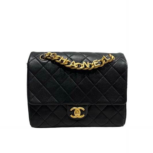 Used CHANEL Quilted Lambskin Mini Rectangular Flap Bag Chain shoulder bag Black GHW