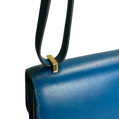 Used HERMES Epsom Leather Constance Shoulder Bag Blue Gold Hardware