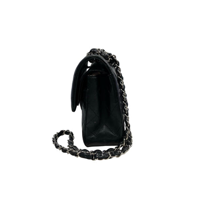 Used CHANEL Quilted Lambskin Classic Flap Chain shoulder bag Black Silver hardware