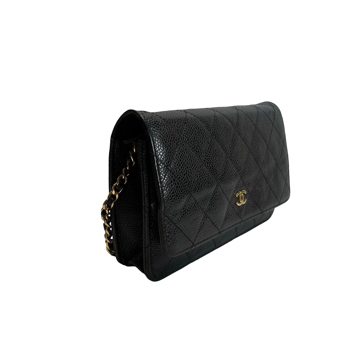 Used CHANEL Caviar Quilted Wallet on chain Wallet on chain Black Gold